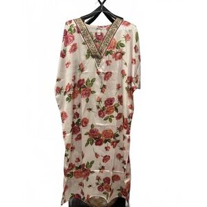 Vintage Winlar Floral Caftan Dress One Size Satin Lounge Kaftan Boho Resort